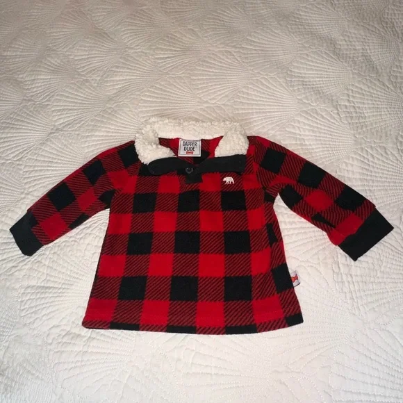 Dapper Dude Red and Black Plaid Kids Shirt 6/9M - Picture 2 of 6